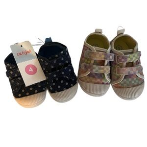 Cat & Jack Navy Polka Dot and Multicolor Checkered Shoes size 4 and 5